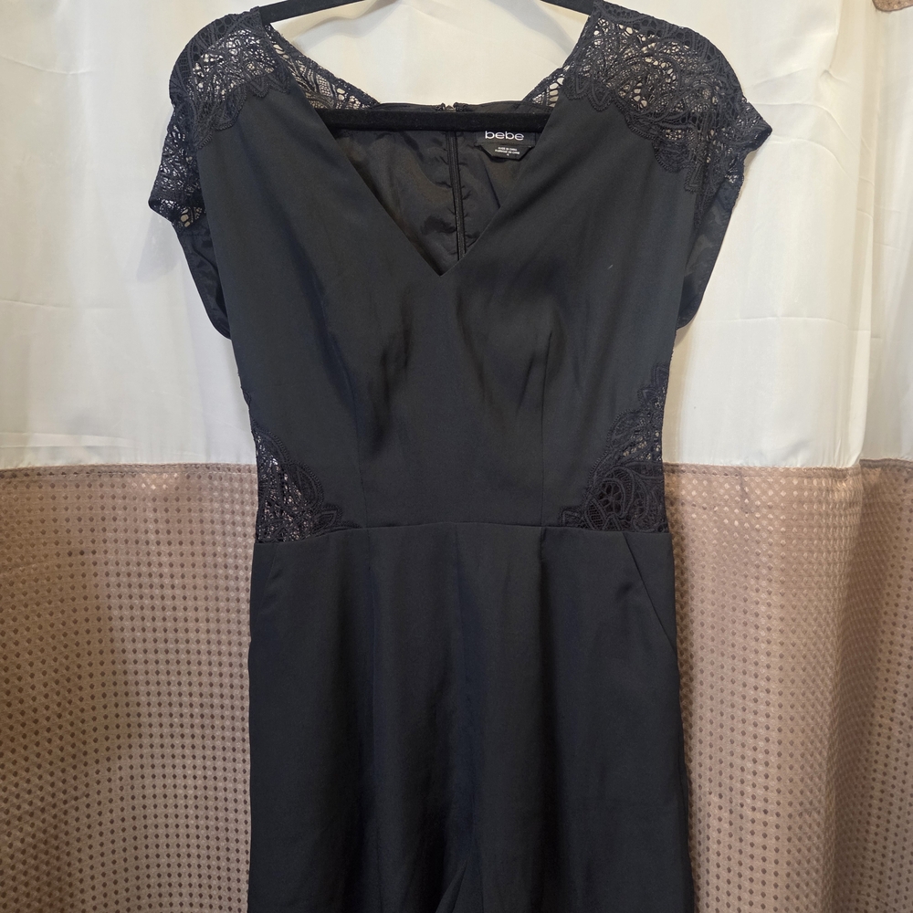 Bebe Black Romper with Lace Accent